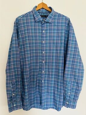 Polo Ralph Lauren Plaid Button Down Shirt Blue Pink XXL Like New
